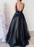 Black Prom Dress,Open Back Tulle Formal Dress,PD00550