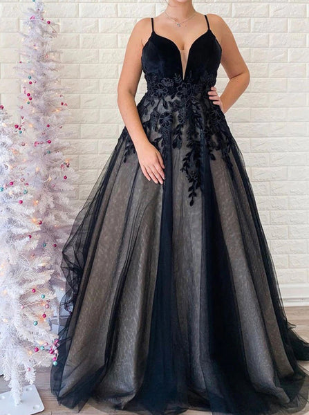 Black Prom Dress,Open Back Tulle Formal Dress,PD00550