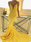 Yellow Mermaid Bridesmaid Dress,Prom Dress with Spaghetti Straps,PD00552