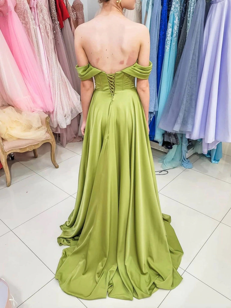 Sage Green Off the Shoulder Long Party Dress,High Slit Prom Dress,PD00 - Wishingdress Sage Green Off the Shoulder Long Party Dress,High Slit Prom Dress,PD00 - Wishingdress
