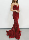 Burgundy Evening Dress,Formal Sequin Prom Dress,PD00561