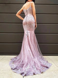Mermaid Lace Prom Dress,Lilac Evening Dress,PD00562