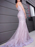 Mermaid Lace Prom Dress,Lilac Evening Dress,PD00562