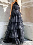 Black Halter Neckline Prom Dress,Layered Skirt Tulle Dress,PD00565