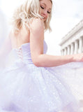 Strapless High Low Dress,Lilac Sequin Prom Dress,PD00576