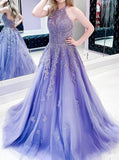 Lilac Prom Dress,Halter Neckline Formal Dress,PD00579
