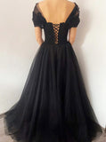 Black Formal Prom Dress,Simple Corset Bodice Dress,PD00584