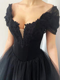 Black Formal Prom Dress,Simple Corset Bodice Dress,PD00584