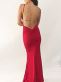 Red Sheath Long Party Dress,Open Back Jersey Prom Dress,PD00589