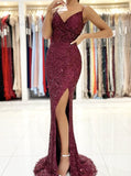 Sequin Evening Dress with Side Slit,Sparkling Formal Dress,PD00592