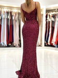 Sequin Evening Dress with Side Slit,Sparkling Formal Dress,PD00592