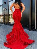 Mermaid Red Prom Dress,Halter Neckline Formal Gown,PD00598