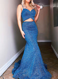 Two Piece Mermaid Dress,Lace Up Back Evening Dress,PD00600