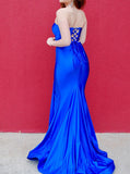 Blue Two Piece Evening Dress,Sexy Strapless Prom Dress With Slit,PD00602