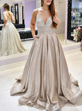 Spaghetti Strap Glitter Dress,A-line Formal Prom Dress with Pockets,PD00606
