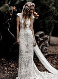 Boho Wedding Dresses,Lace Wedding Dress,Backless Wedding Dress,Long Bridal Dress,WD00260