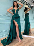 Sheath Sexy Pleated Evening Dress with Slit,PD00477