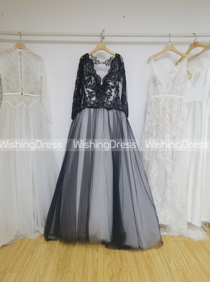 Black Wedding Gown,Ball Gown Wedding Dresses,Wedding Dress with Sleeve - Wishingdress Black Wedding Gown,Ball Gown Wedding Dresses,Wedding Dress with Sleeve - Wishingdress