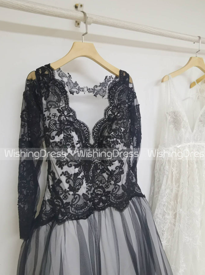Black Wedding Gown,Ball Gown Wedding Dresses,Wedding Dress with Sleeve - Wishingdress Black Wedding Gown,Ball Gown Wedding Dresses,Wedding Dress with Sleeve - Wishingdress