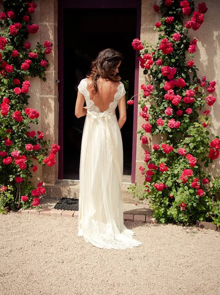 Lace Wedding Dresses,Wedding Dress with Sleeve,Open Back Bridal Dress,Romantic Bridal Dress,WD00161