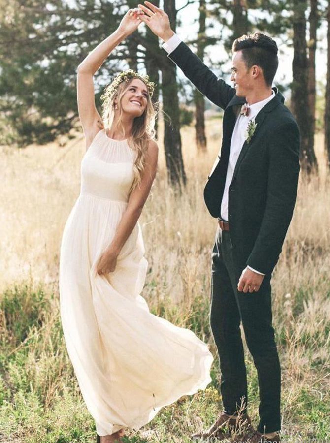 Ivory Wedding Dress,Simple Wedding Dress,Long Wedding Dress,Beach Brid
