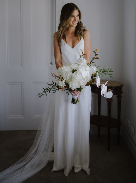 Simple Out Door Wedding Dresses,Column Bridal Dress with Sweep Train,WD00659