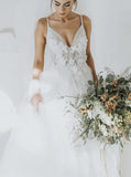 A-line Wedding Dress V-neck,Lace Bodice Wedding Dress,WD00660