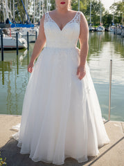 Plus Size Wedding Dress with Corset Back,A-Line Tulle Wedding Gown,WD00668, US26W / Champagne