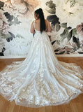 Plus Size Lace Wedding Dress,Plunging Neckline Open Back Bridal Dress,WD00679