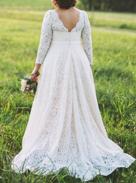 Plus Size Long Sleeve Wedding Dress,Lace Bridal Dress,WD00683