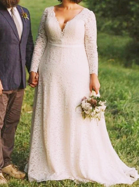 Plus Size Long Sleeve Wedding Dress,Lace Bridal Dress,WD00683