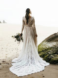 Boho Plus Size Wedding Dress,Beach Lace Chiffon Bridal Dress,WD00689