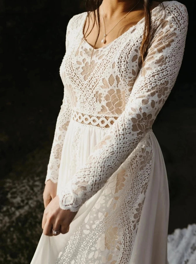 Boho Plus Size Wedding Dress,Beach Lace Chiffon Bridal Dress,WD00689 - Wishingdress Boho Plus Size Wedding Dress,Beach Lace Chiffon Bridal Dress,WD00689 - Wishingdress
