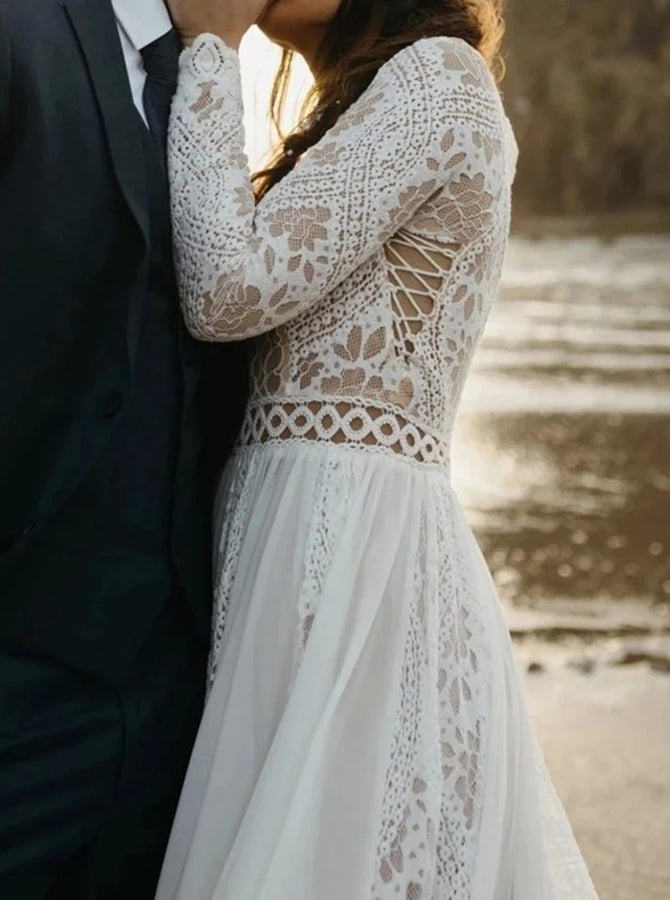 Boho Plus Size Wedding Dress,Beach Lace Chiffon Bridal Dress,WD00689 - Wishingdress Boho Plus Size Wedding Dress,Beach Lace Chiffon Bridal Dress,WD00689 - Wishingdress