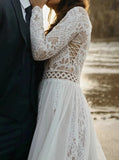 Boho Plus Size Wedding Dress,Beach Lace Chiffon Bridal Dress,WD00689