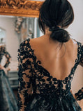 Black Plus Size Wedding Dress,Lace Long Sleeves Bridal Gown,WD00691