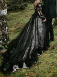 Black Plus Size Wedding Dress,Lace Long Sleeves Bridal Gown,WD00691