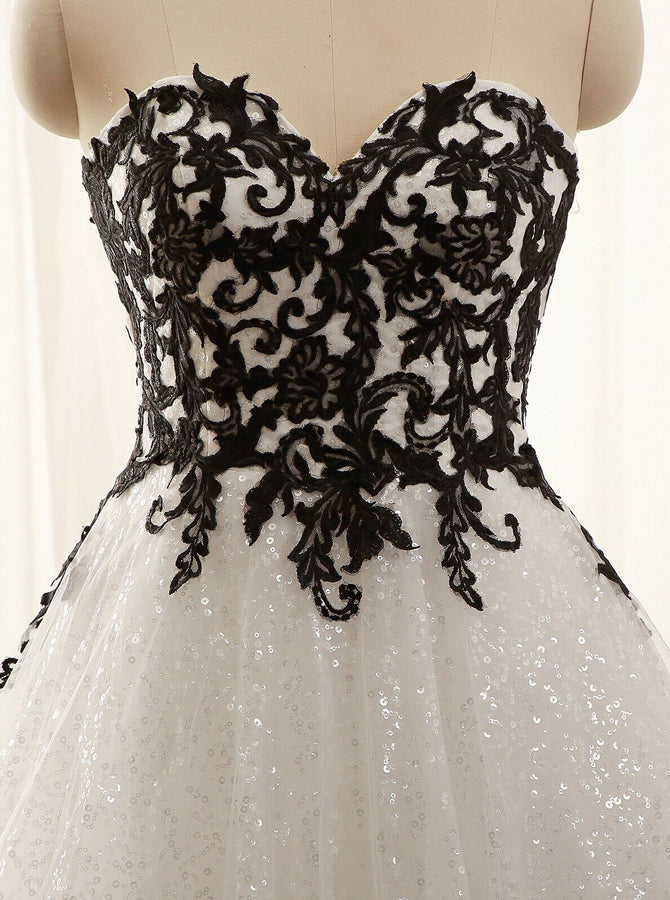 Black White Plus Size Wedding Gown,Sweetheart Neckline Bridal Dress,WD - Wishingdress Black White Plus Size Wedding Gown,Sweetheart Neckline Bridal Dress,WD - Wishingdress