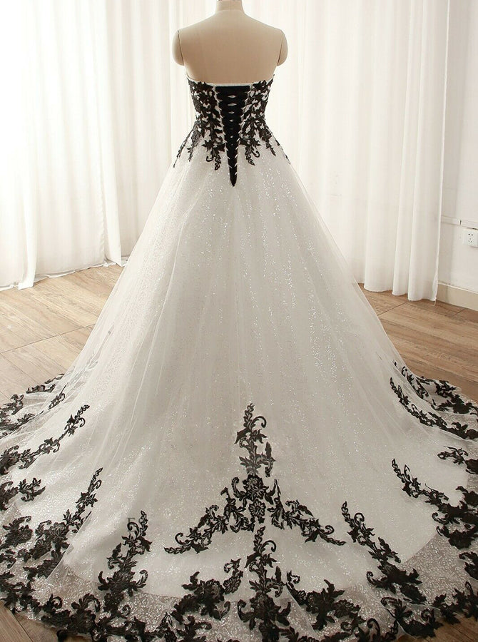 Black White Plus Size Wedding Gown,Sweetheart Neckline Bridal Dress,WD - Wishingdress Black White Plus Size Wedding Gown,Sweetheart Neckline Bridal Dress,WD - Wishingdress