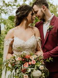 Outdoor Plus Size Wedding Dress,Open Back Bridal Dress with Sleeves Streamers ,WD00694