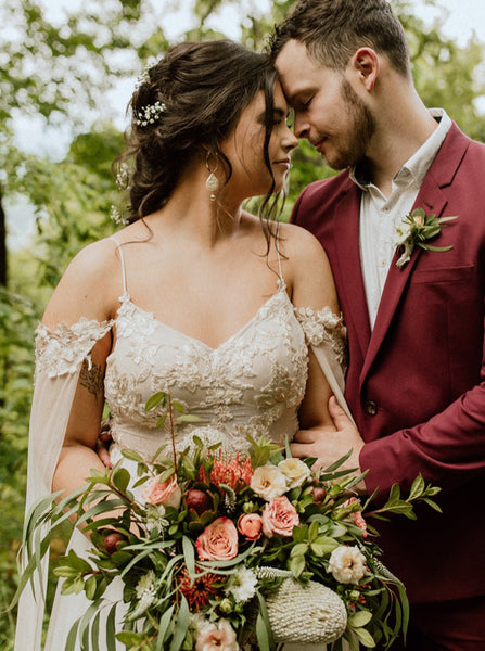 Outdoor Plus Size Wedding Dress,Open Back Bridal Dress with Sleeves Streamers ,WD00694