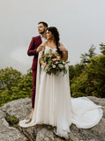 Outdoor Plus Size Wedding Dress,Open Back Bridal Dress with Sleeves Streamers ,WD00694