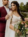 Outdoor Plus Size Wedding Dress,Open Back Bridal Dress with Sleeves Streamers ,WD00694