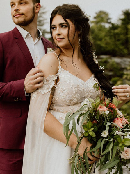 Outdoor Plus Size Wedding Dress,Open Back Bridal Dress with Sleeves Streamers ,WD00694