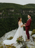 Outdoor Plus Size Wedding Dress,Open Back Bridal Dress with Sleeves Streamers ,WD00694