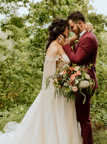 Outdoor Plus Size Wedding Dress,Open Back Bridal Dress with Sleeves Streamers ,WD00694