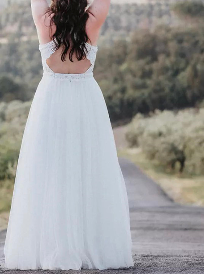 Halter Neckline Plus Size Wedding Dress,Floor Length Tulle Bridal Dress,WD00699, US16 / White Halter Neckline Plus Size Wedding Dress,Floor Length Tulle Bridal Dress,WD00699, US16 / White