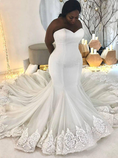 Lace Train Plus Size Wedding Dress,Trumpet Plus Size Bridal Gown,WD00713