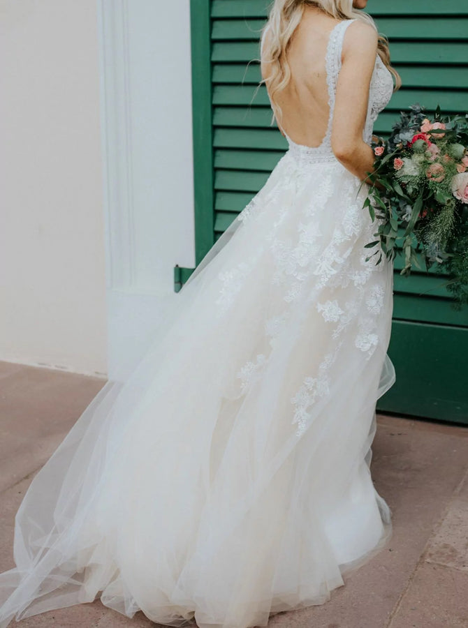 A-line Wedding Dress,Open Back Boho Wedding Dress,WD00740 - Wishingdress A-line Wedding Dress,Open Back Boho Wedding Dress,WD00740 - Wishingdress