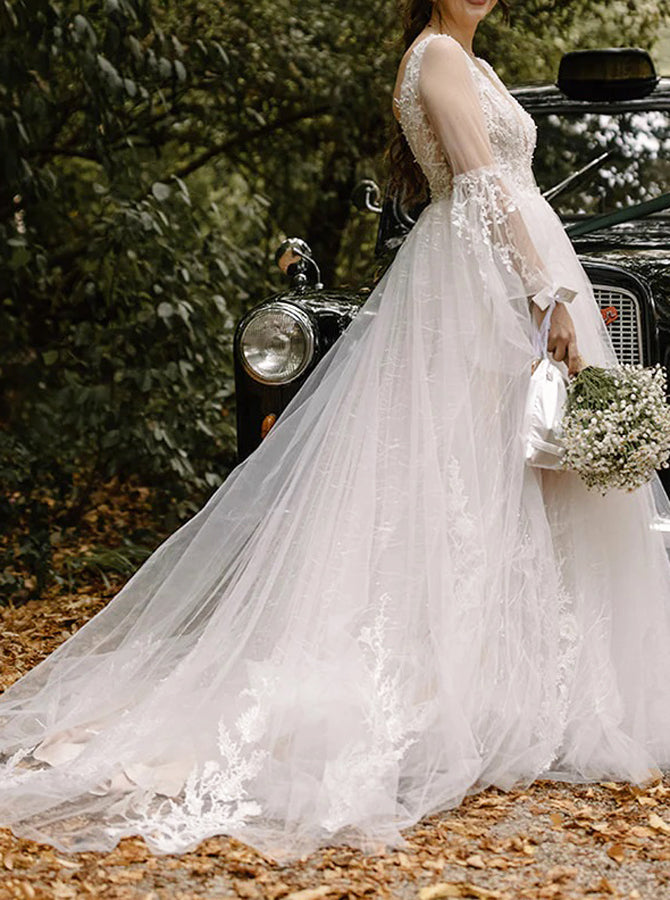 Flounce Sleeves Wedding Dress,Elegant Bridal Dress,WD00743 - Wishingdress Flounce Sleeves Wedding Dress,Elegant Bridal Dress,WD00743 - Wishingdress